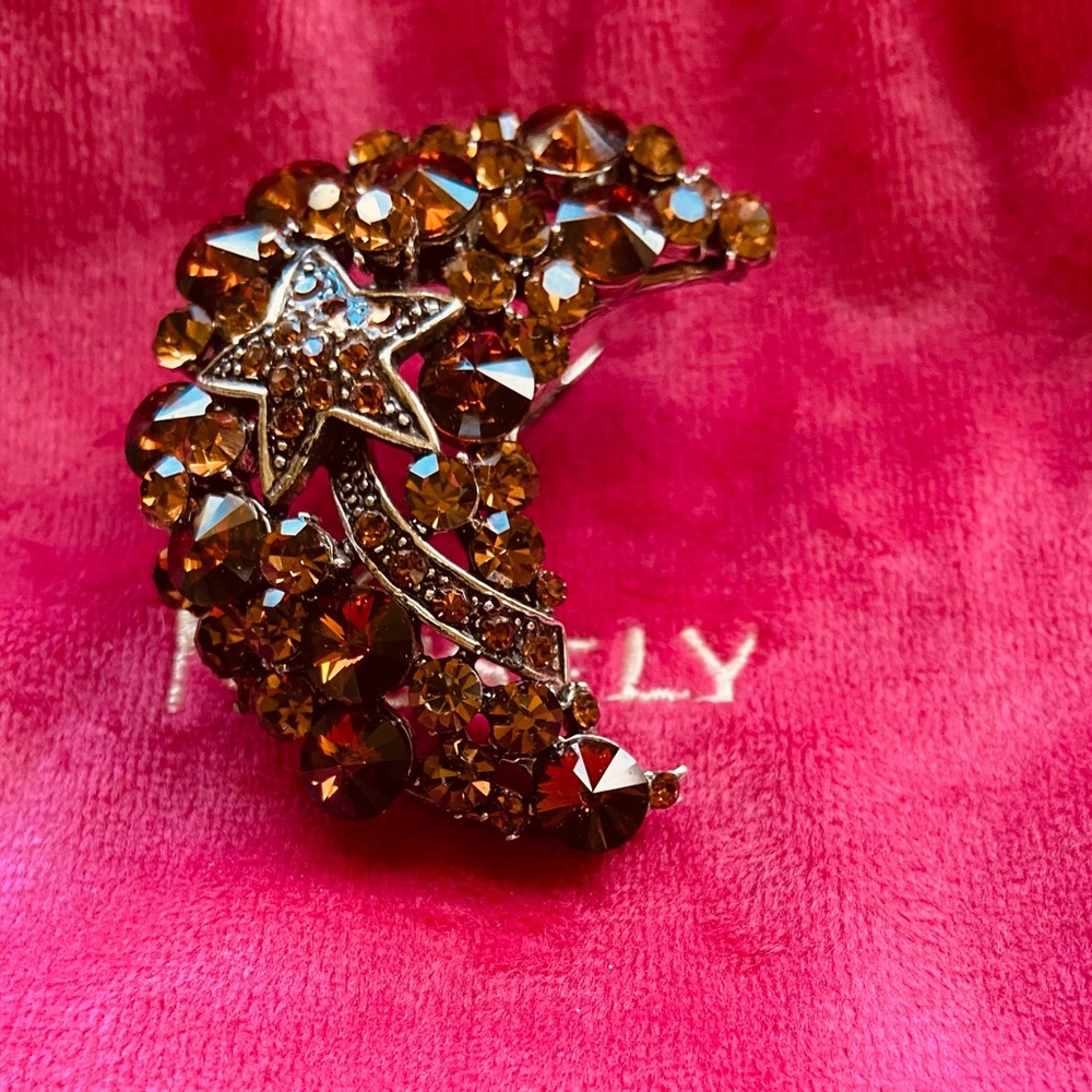 Vintage SNK Amber Moon Shooting Star Brooch Pin